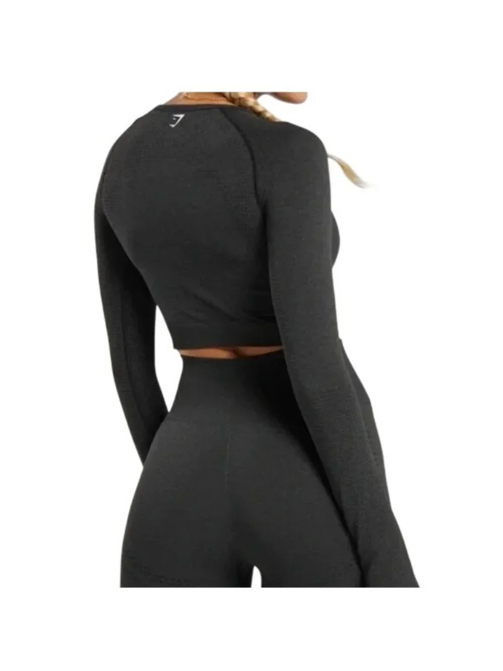 Gymshark Vital Seamless Crop Top Size Large Long Sleeve Black Workout Fitness